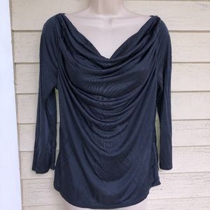 L.K.BENNETT London lt black drape neck viscose top